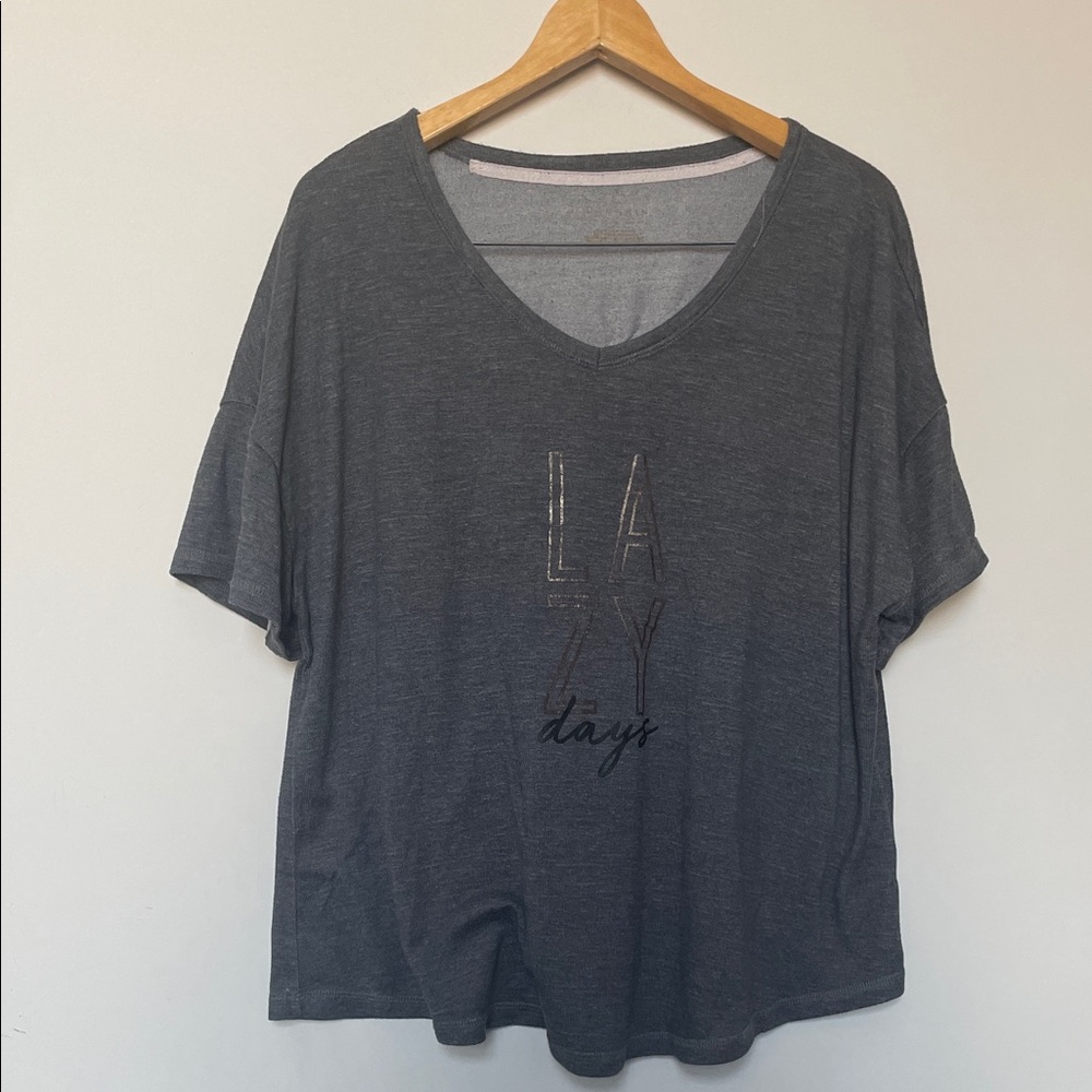 Danskin Charcoal V-Neck Tee with 'Lazy Days' Print